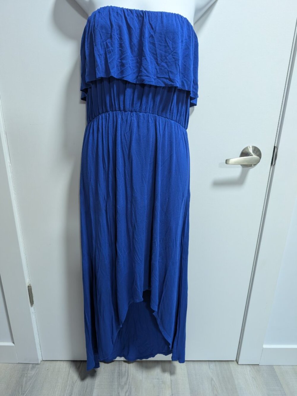 Blue Strapless High-Low Maxi Dress